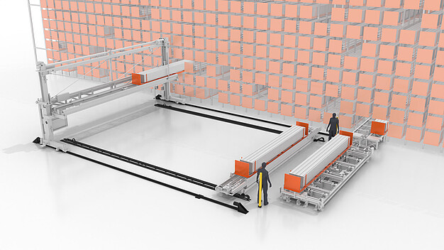 Automatisierte Materialzuführung mit Rollenbahnen und Langgutmagazin
