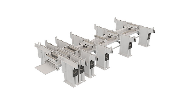 Roller conveyors in various designs: from short roller tables to 12-tonne systems, optionally with coolant return – ideal for a wide range of sawing machines and material weights.