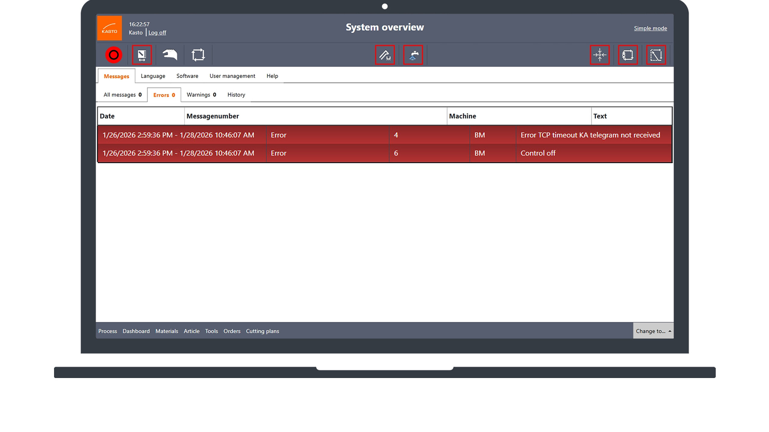 KASTO Saw Control ProControl Error history