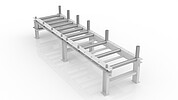 Roller conveyor with vertical guides for safe storage of steel bars