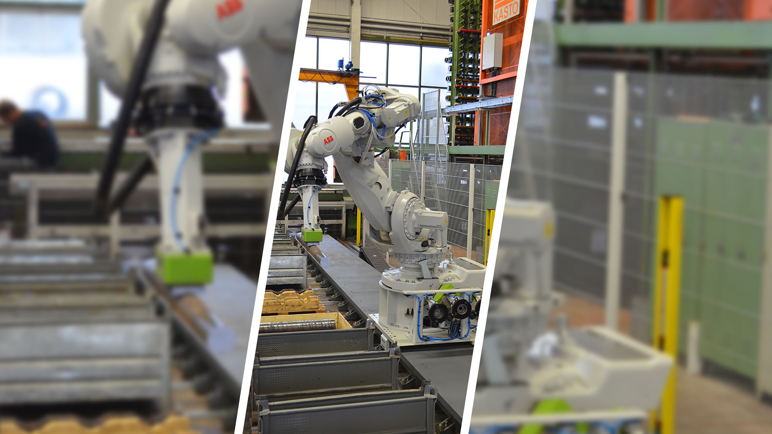 Robotic cell for precise loading and unloading of a KASTO sawing line