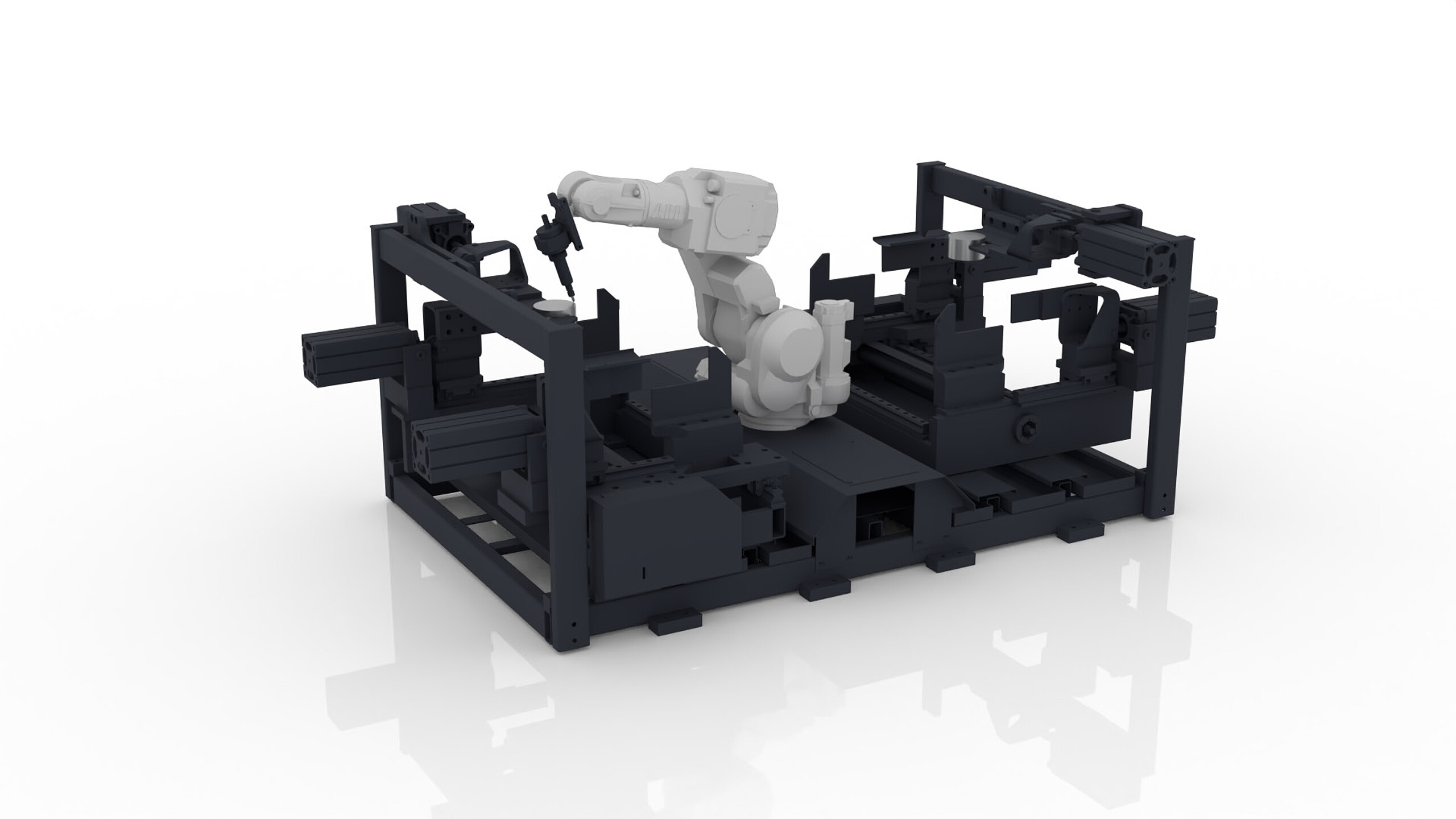3D Bild einer Entgratstation für Wellen und Scheiben
