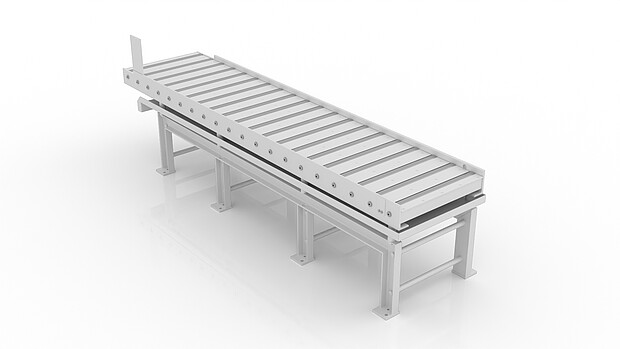 Roller conveyor for automated material transport in metal processing