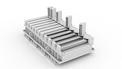 Roller conveyor module with side guides for steel bars and profiles