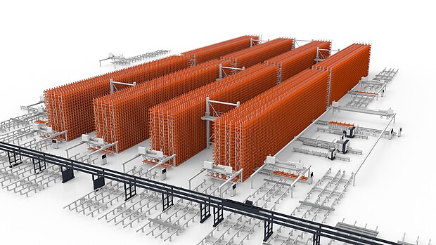 KASTO UNICOMPACT – magasin à alvéoles automatique pour barres longues avec densité de stockage élevée, utilisation optimale de l’espace et temps de préparation rapides – idéal pour le commerce et la transformation de l’acier.