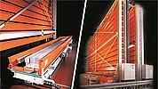 Automated long goods tower storage UNITOWER with a load capacity of 1 to 5 t per cassette and storage lengths from 3 to 14 m – building-supporting and individually configurable.