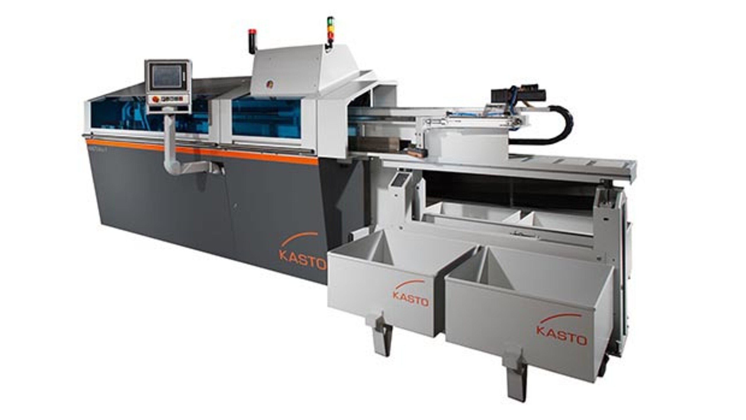KASTOflex F automatic circular saw for metal, straight and mitre cuts of profiles, tubes, and solid material in construction steel and stainless steel