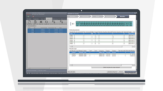 KASTOoptisaw – optimisation intelligente de la découpe pour une efficacité maximale. Le système calcule automatiquement les plans de coupe optimaux pour les coupes droites et en biais, réduisant la consommation de matière et les temps d’usinage.