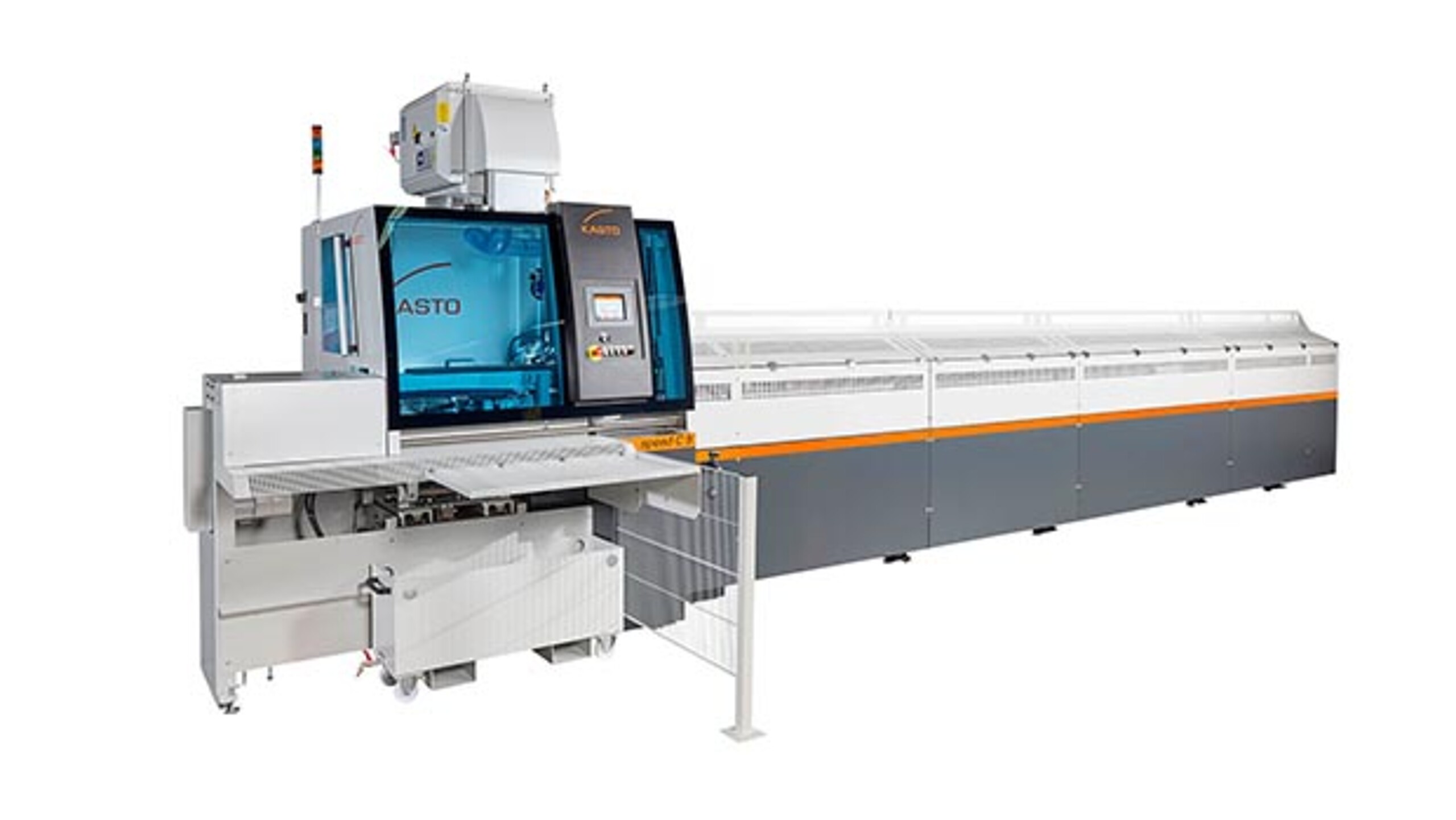 KASTOspeed C 9 automatic circular saw with angled magazine, automatic workpiece separation and feed onto roller conveyor