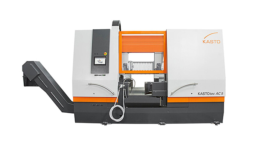 KASTOtec AC 5 with hydraulically preloaded carbide blade guides, electronic tension monitoring and automatic cutting technology