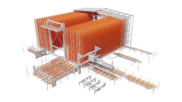 Magasin à alvéoles UNICOMPACT entièrement automatique pour barres longues jusqu’à 14 m et 8 t par cassette – appareil de levage économe en énergie pour des performances maximales.