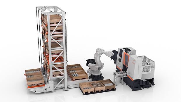 KASTOsort tower on KASTOtec with stacker crane and vertical tower storage system