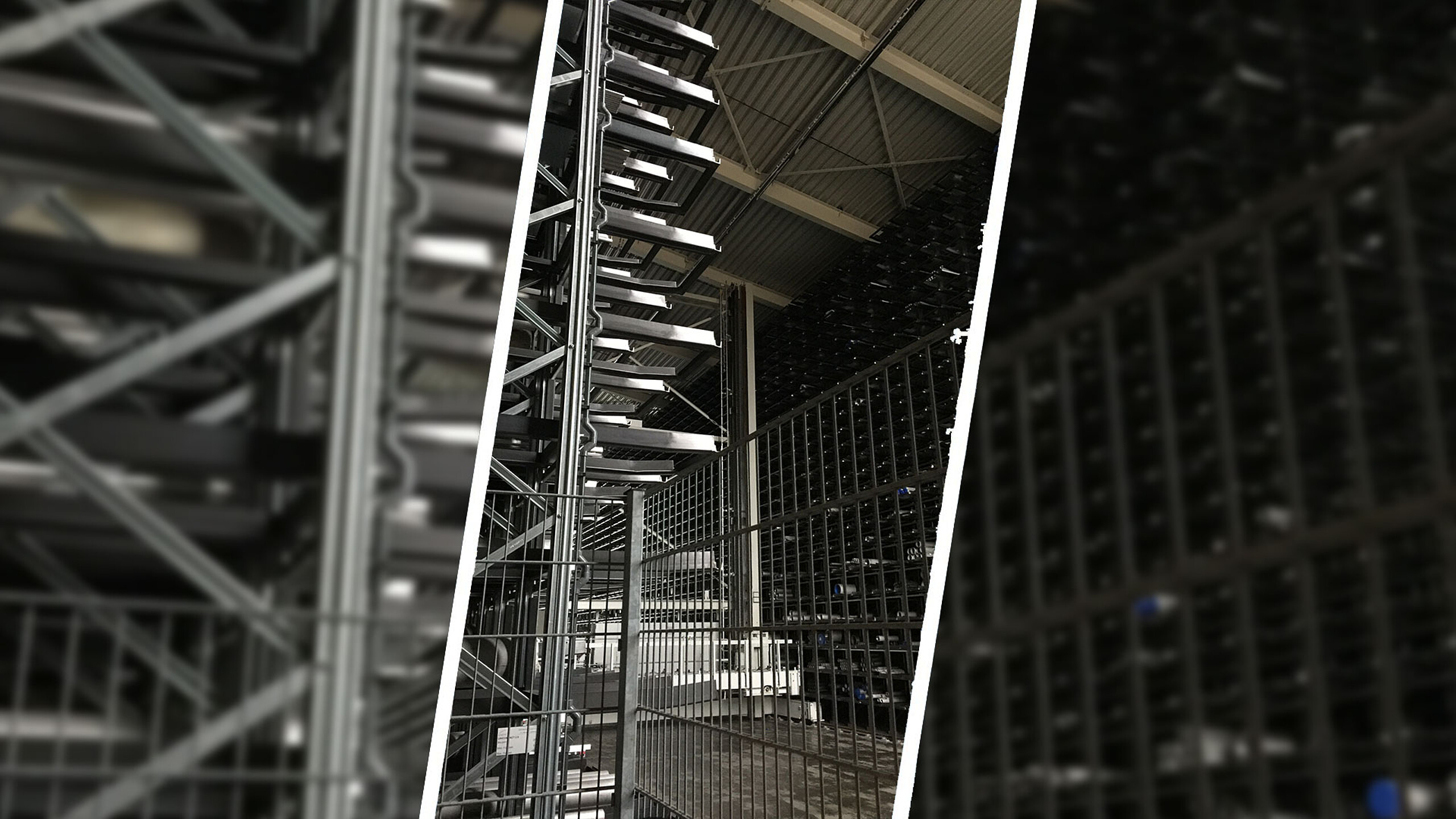 Magasin grande hauteur automatisé pour produits longs avec transtockeur
