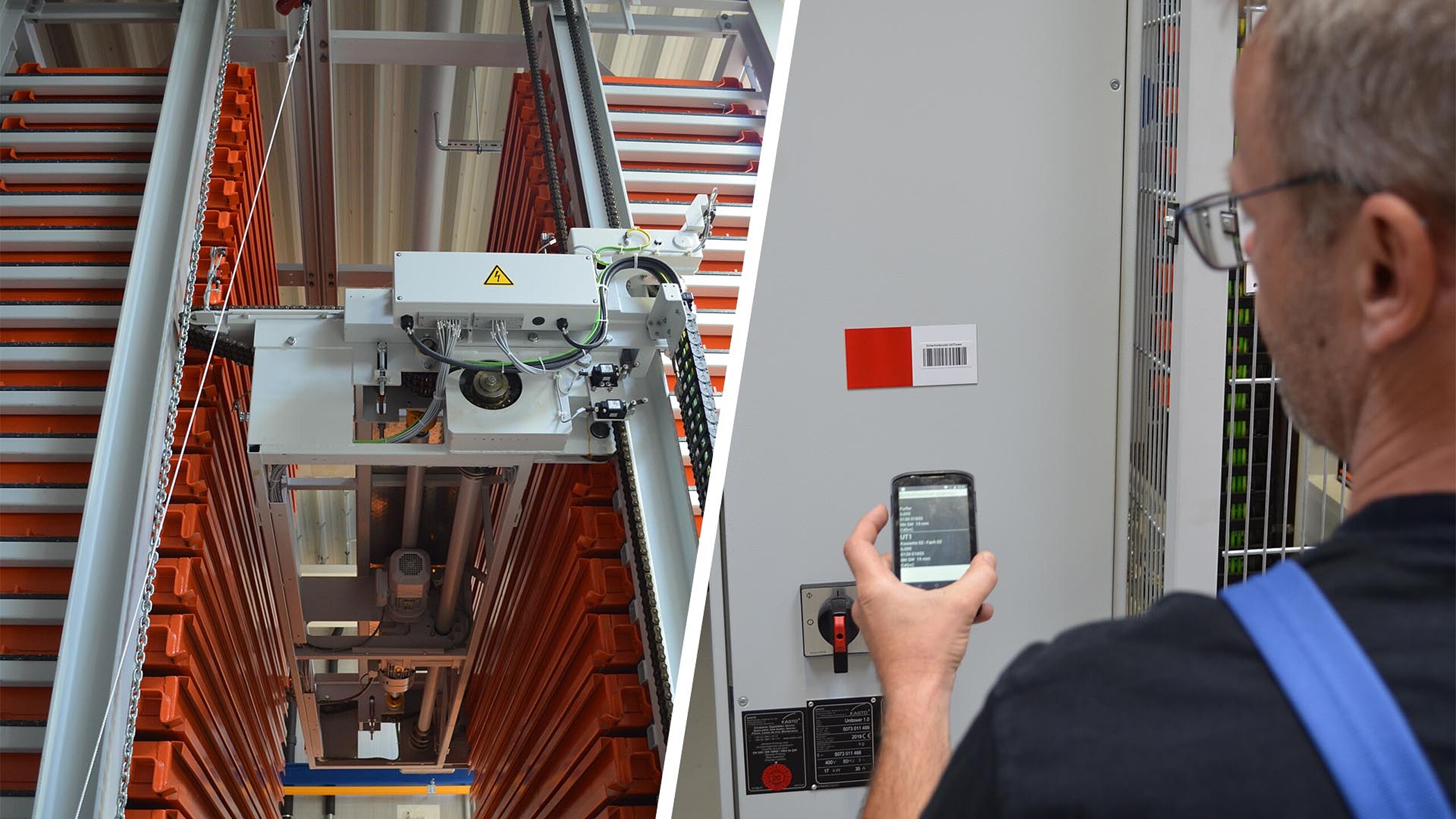 Opérateur contrôlant un magasin automatique pour produits longs via télécommande