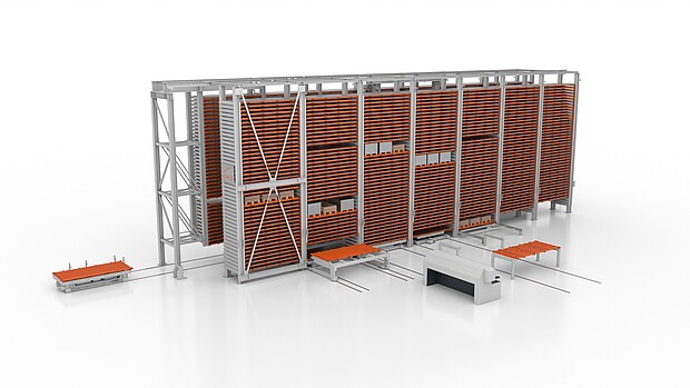 High-performance longitudinal storage UNILINE – fully automatic, flexible integration into production or trading environments, reduces manpower and increases efficiency.