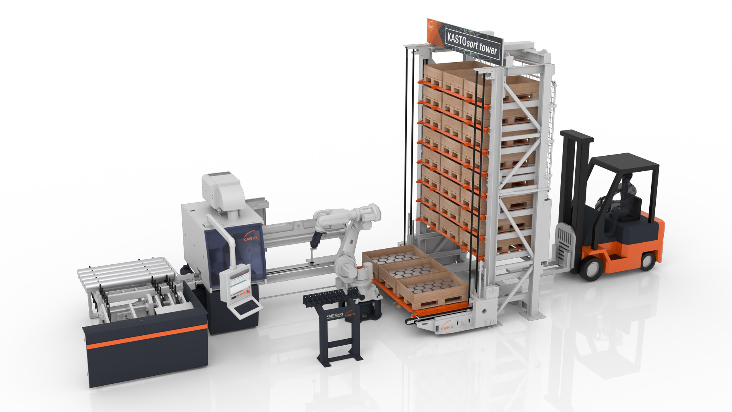 KASTOsort tower with automated sorting following the metal saw and a supplementary feed magazine